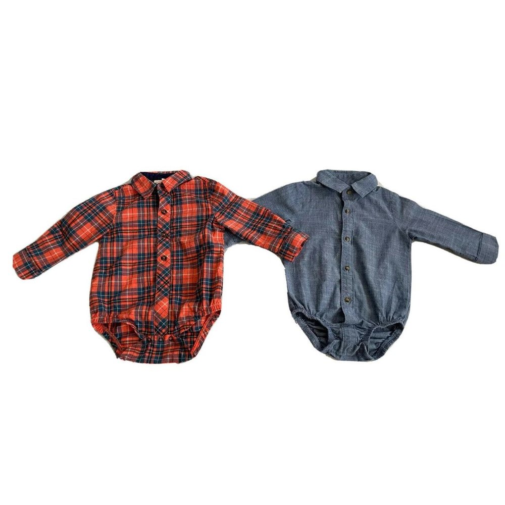 Carter's Baby Boy's Set of 2 Bodysuits Type Shirt Blue Red 100% Cotton Size 9 M